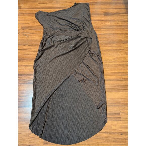 Asos Design Curve One Shoulder Brown Diamond Texture Wrap Midi Dress- Size 14 - Picture 2 of 7